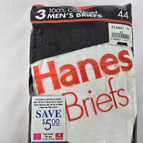 Hanes Briefs Men's 44 White 100% Cotton Preshrunk 3 Pack Vintage 1995 New Sealed - Picture 2 of 7